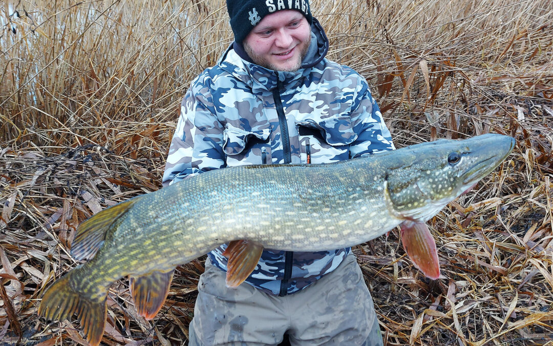 Mads Davidsen med sin flotte 103 centimeters gedde taget på levende agnfisk.