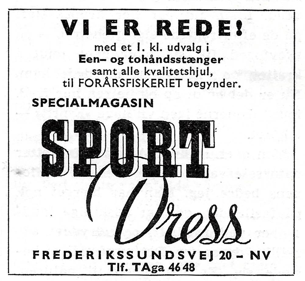 Sådan så Sport Dress´s annonce i "Jæger og Fisker " ud i 1955.