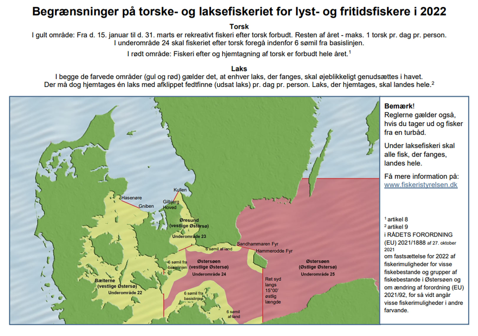 Regler for torske og laksefiskeri i 2022. Kilode: Fiskeristyrelsen.