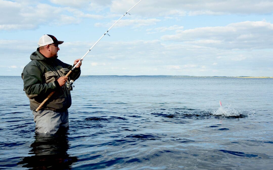 Ved dårlig sigt i vandet og/eller stor vandudskiftning vælger Peer Petersen ofte at fiske med et gennemløbsblink i kradse farver. Denne opskrift har her givet afkast i form af en fin sommerhavørred.
