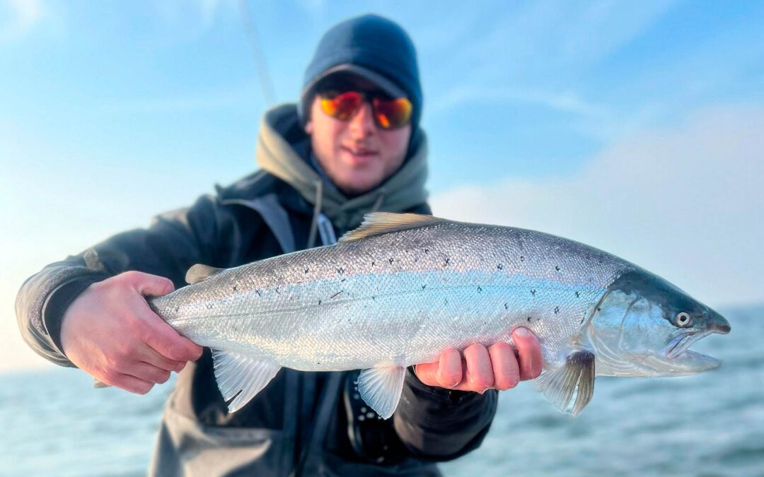 Svenske Nataniel Cikovski med en af sine mange fine havørreder taget fra båd ud for den skånske kyst her i foråret.