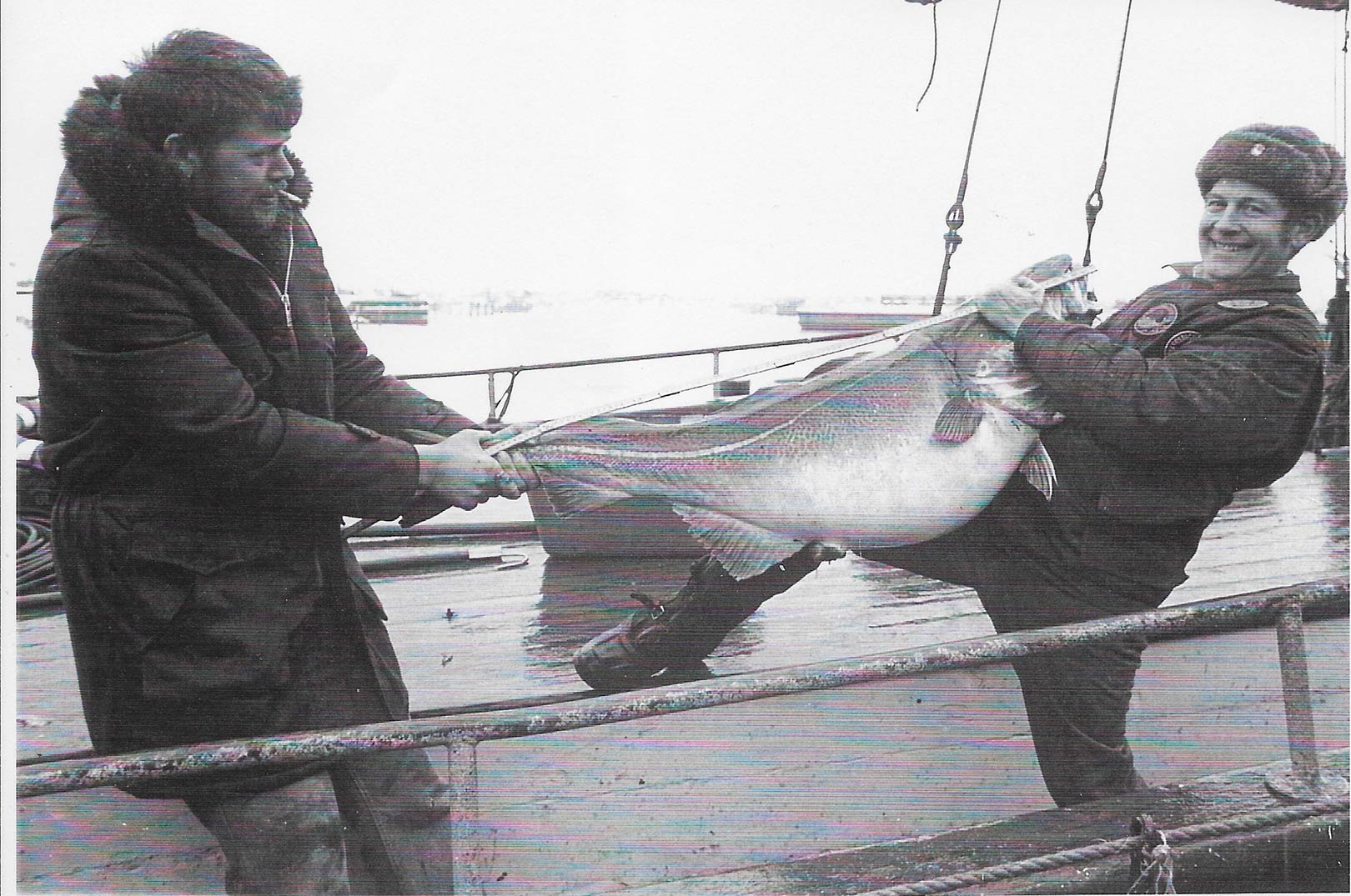 7.Foto: Billedbutikken Bennie Hansen ApS Roskilde. P.G. (Nielsen) med torsken på de 30 kg. Fanget 1. februar 1979.