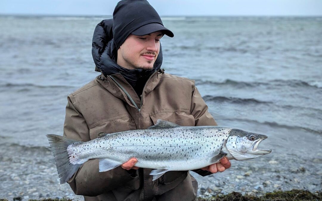 Jack Claesson med en af sine flotte, blanke havørreder fra svenskekysten.