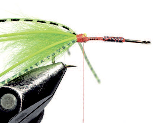 1: Start med at binde belastningog halemateriale ind på fluen. Det er ikke nødvendigt at lakere tråden, da den senere dækkes med epoxy.