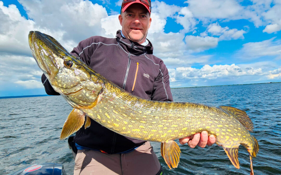 Kim Rygaard Thomsen med en af de flotte gedder taget på turen med Håkan Fransson