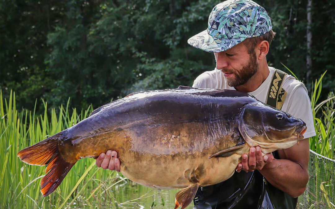 Jakob Lynggaard med sin flotte spejlkarpe på 20,5 kilo fra The Forest Lake ved Drive In i Farum.