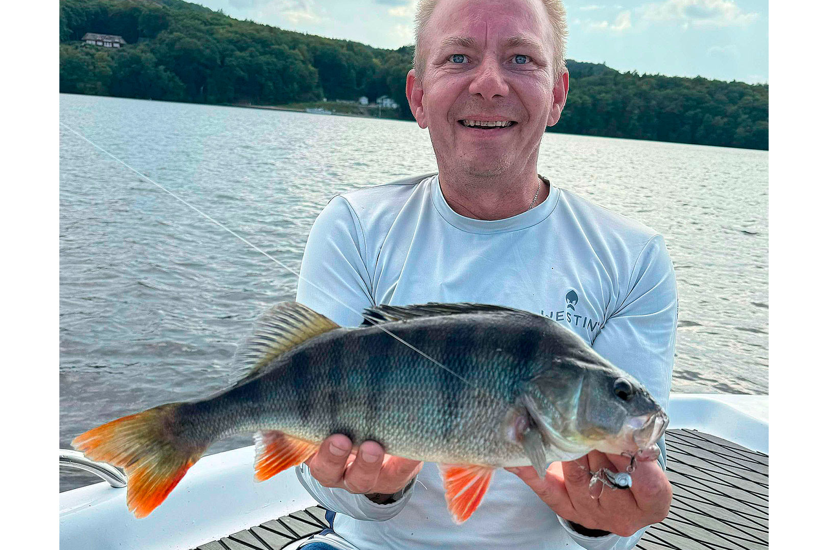 Flemming med en af de mange fine aborrer som de to landede på Silkeborg Søerne.