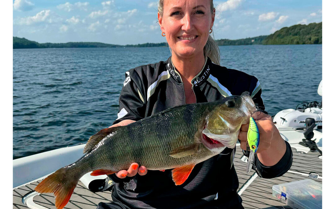 Helene med en af de fine aborrer fra Silkeborg Søerne.