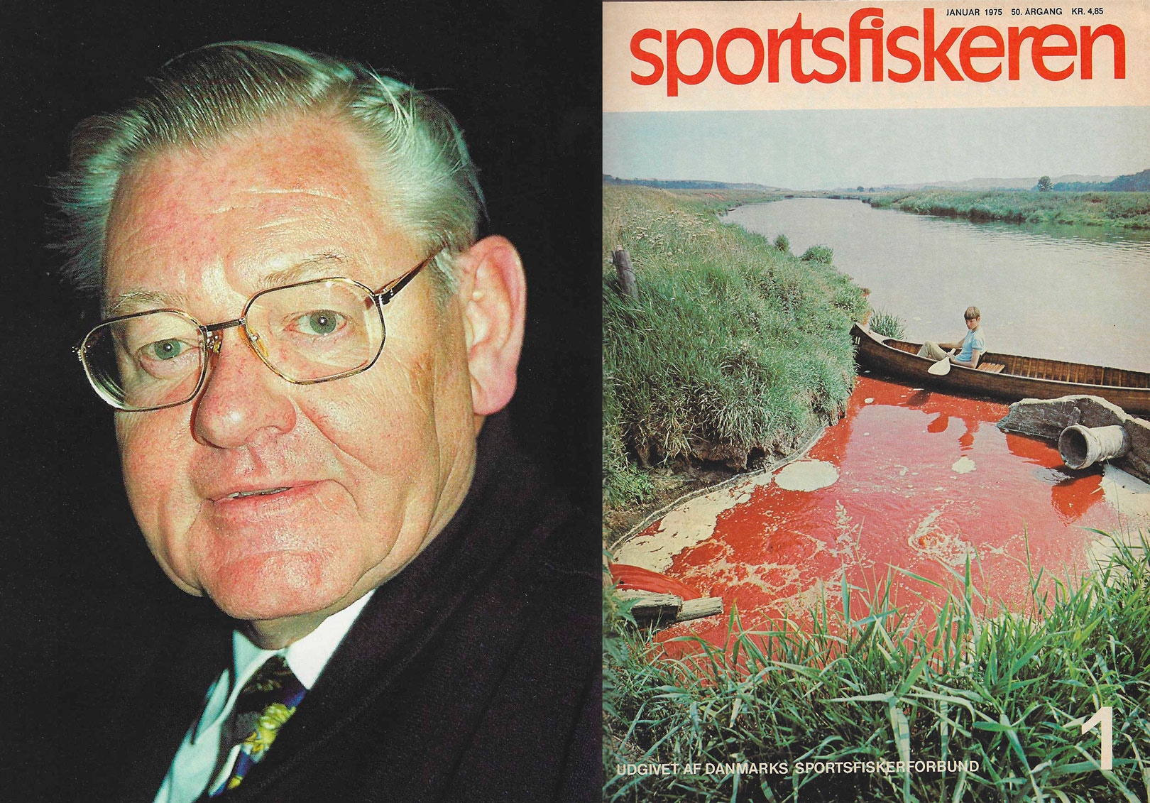 1: Børge Christensen. Miljøgeneralen som huserede gennem adskillige årtier og vandt mange sejre over datidens miljøsyndere.2: Januar 1975. Vel nok den mest kendte forside på Sportsfiskeren. Slagteriet i Bjerringbro anvender Gudenåen som afløb. Billedet er vist nok fra 1970. Sportsfiskerforbundet tager sagen op og får stoppet uhyrlighederne. Billedet hang i mange år på miljøkonsulent Børge Christensens kontor. En af hans mange store sejre. 