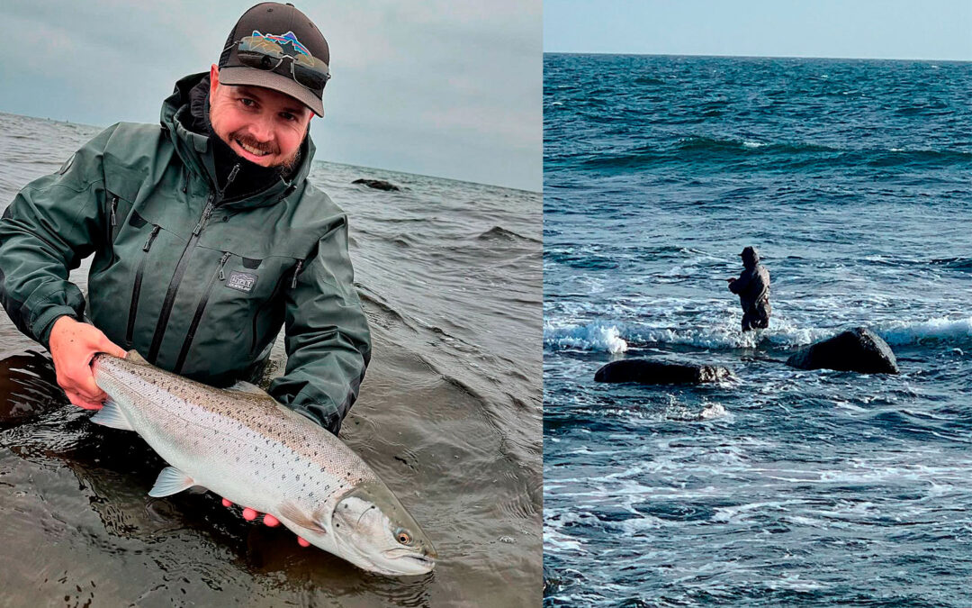Martin Botten med sin flotte kystflue havørred fra Bornholm.