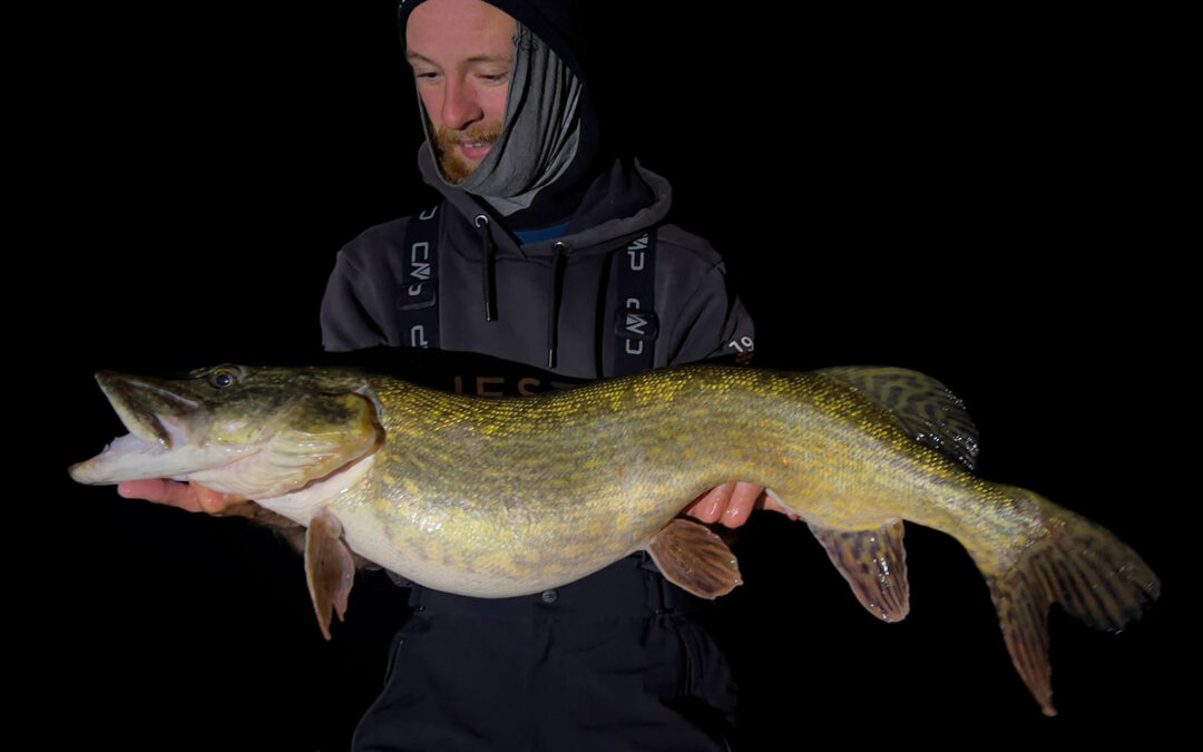 Sebastian Nielsen med sin flotte gedde taget på en Westin Twinteez