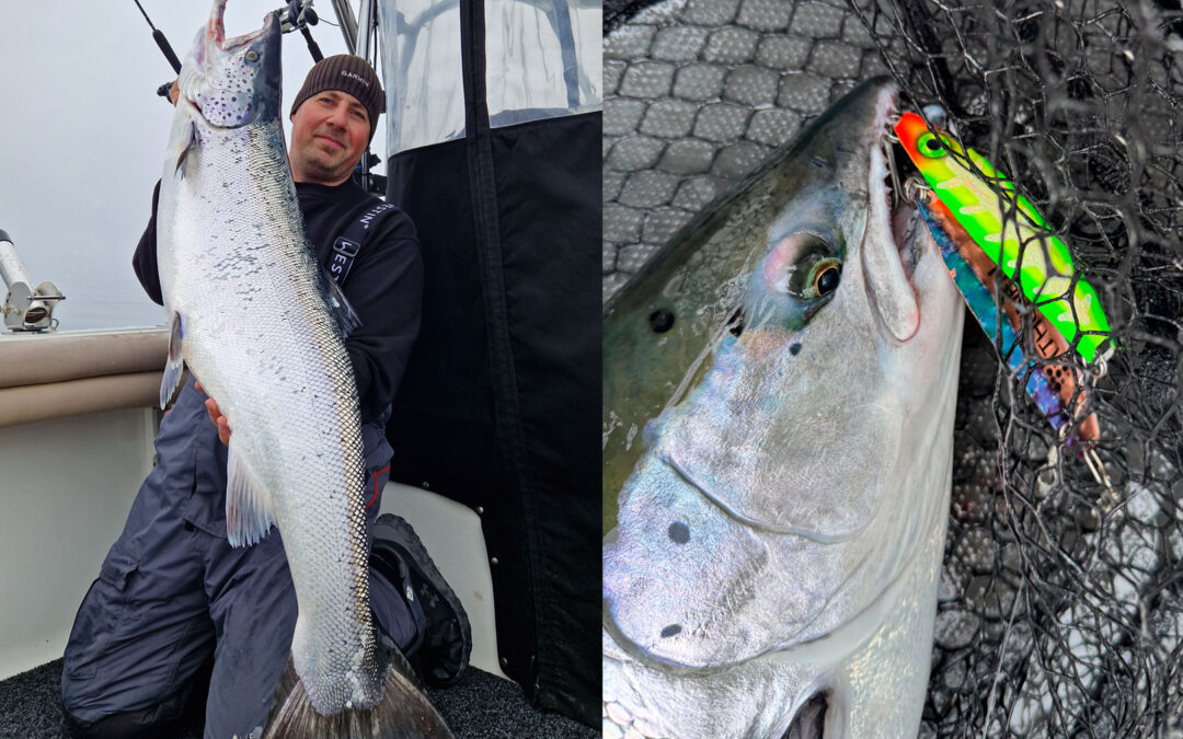 Kim Finne fra Eastside Marine Company med en flot laks taget på trolling ved Bornholm.