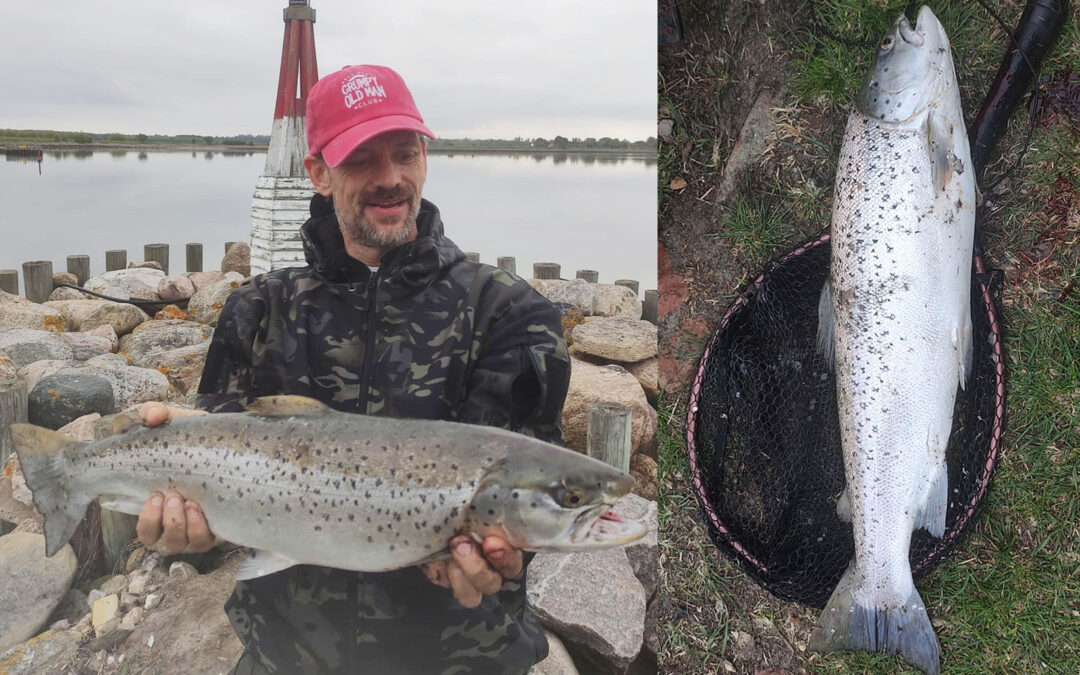 Christian med sin flotte havørred taget på flåd og reje.