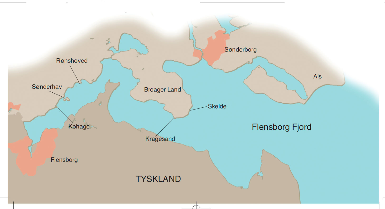 Kort over de bedste fiskepladser til lanvørred langs kysten i Flensborg Fjord.