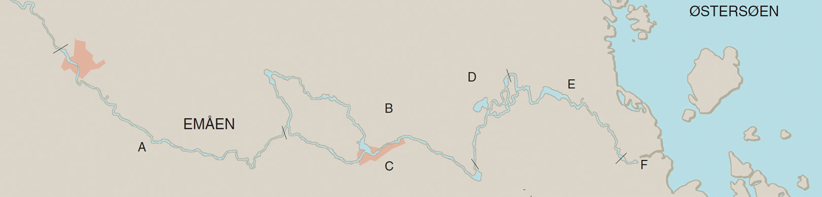 Kort over de bedste fiskepladser til havørrede i svenske Emåen