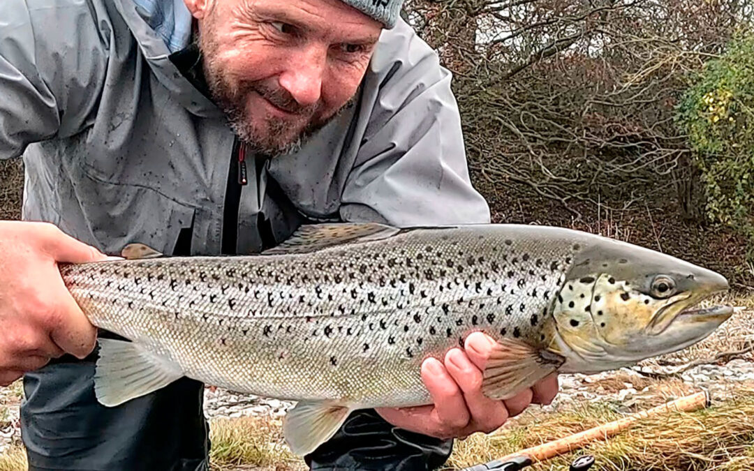 Kim Christoffersen med flot havørred fra fjorden, der huggede på en Zerling.