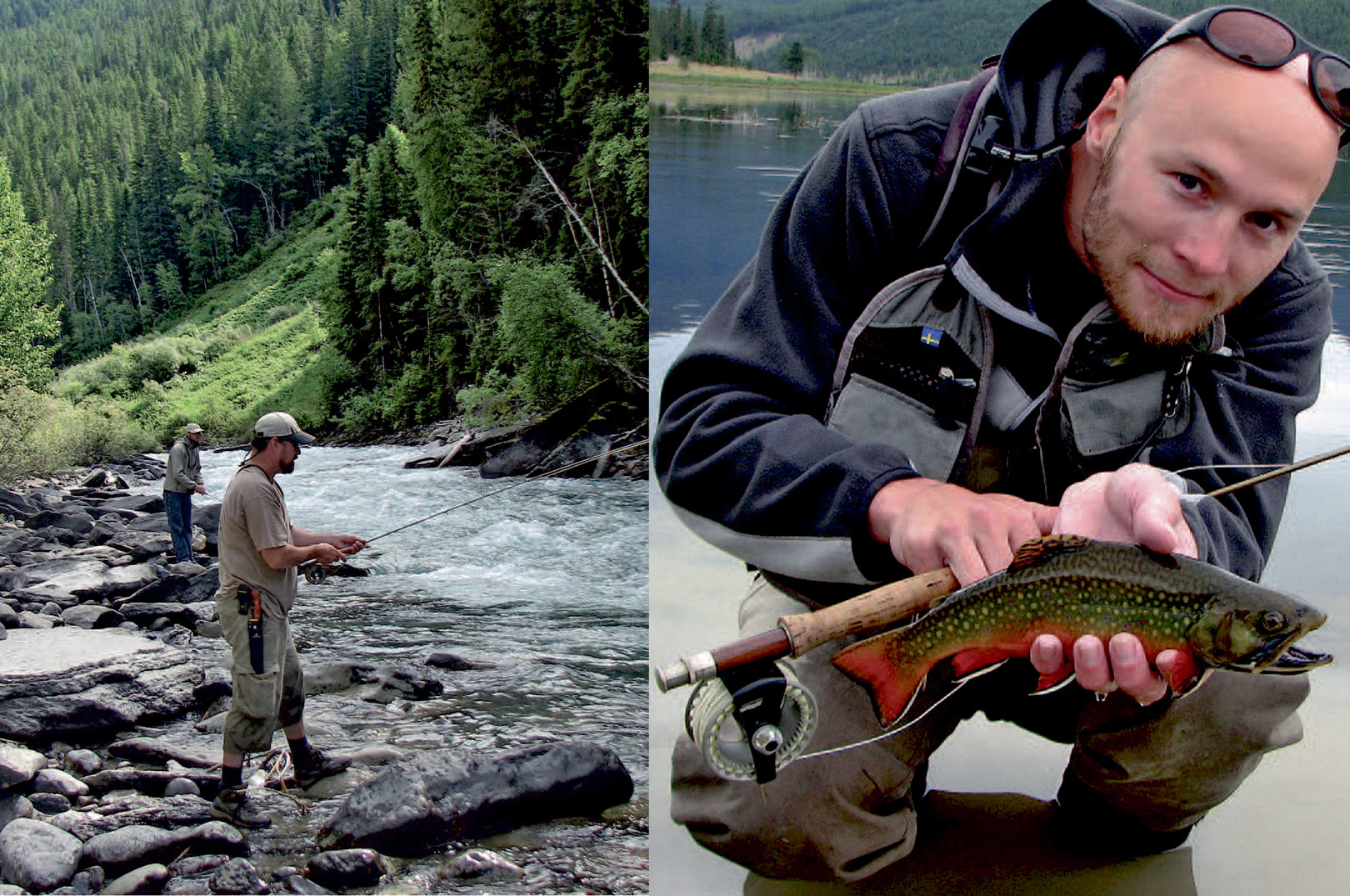 1) Guiden Stephane har fisket helesit liv i Fairmont Hot Springs området, men selv med hans kyndige assistance var det vanskeligt at komme i kontakt med den sky bull trout. 2) 