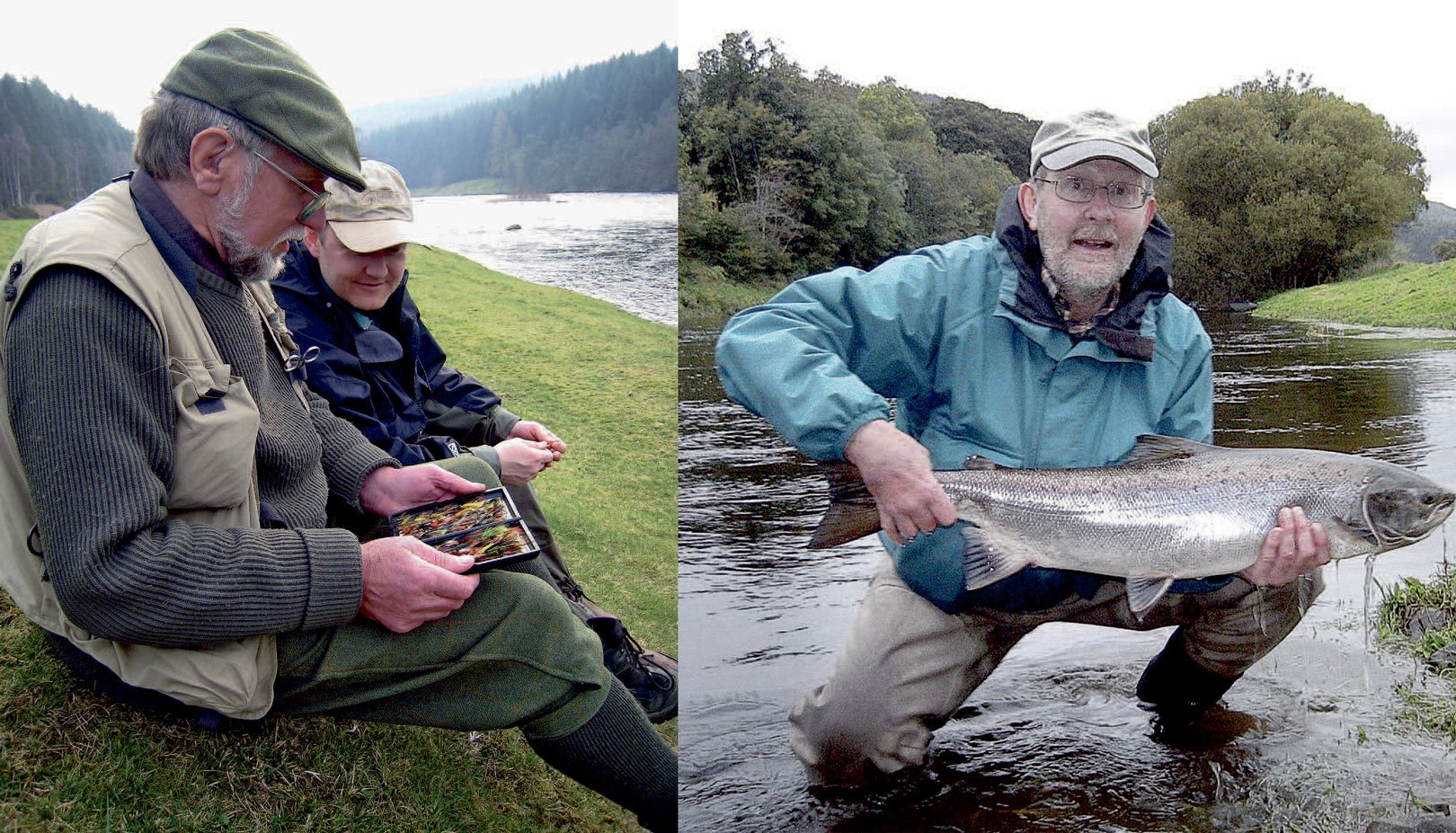 1) Det kan altid svare sig at allieresig med den lokale gillie – her Dave Cowie som har arbejdet på Cairnton ved Dee i omkring 30 år. 2) Bill Seviour fra Glasgow med en fem kilos oktoberlaks fra øvre Tweed.