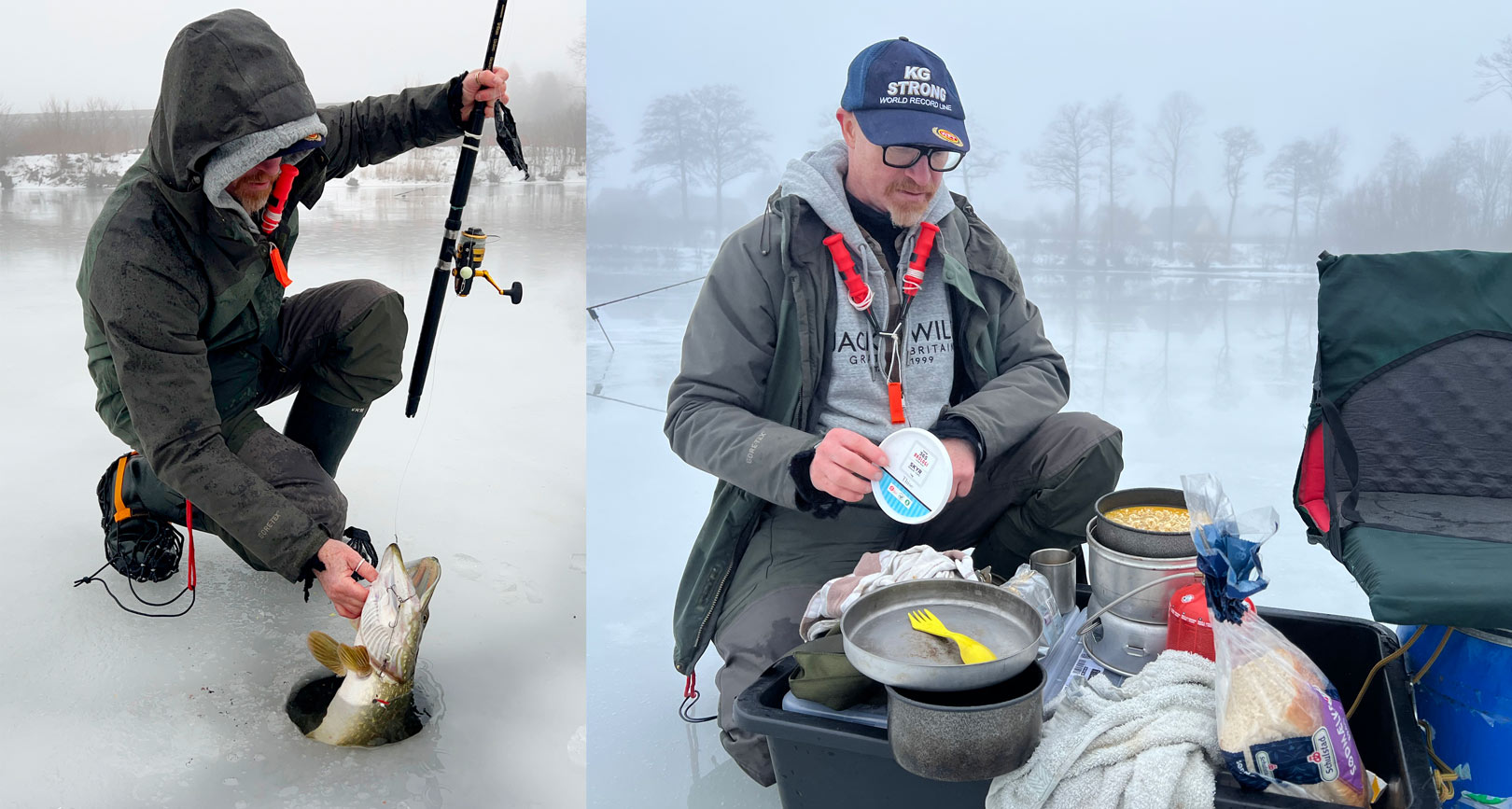 Sidste chance for isgeddehygge.Øverst Søren Beck med en af de fine isgedder.