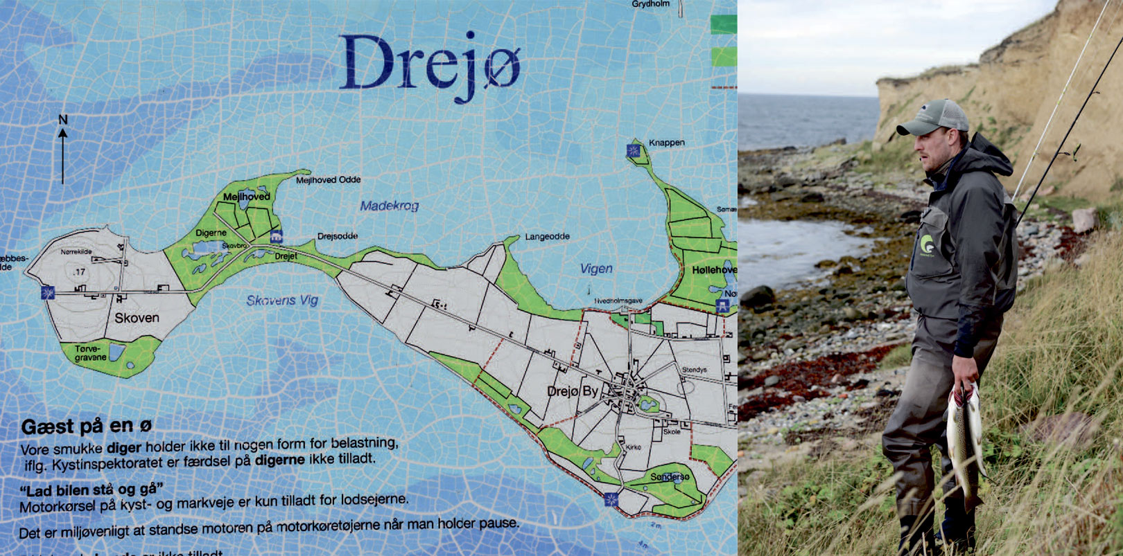 Oversigtskortet over Drejø kanses i stor størelse på havnen i Drejø.