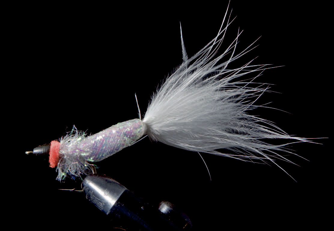 7: Lav en lille forkrop af kaktus- eller normal chenille – eller bind evt.et hackel over kroppen nærmest hovedet, hvilket giver en flue, der dykker lidt langsommere.