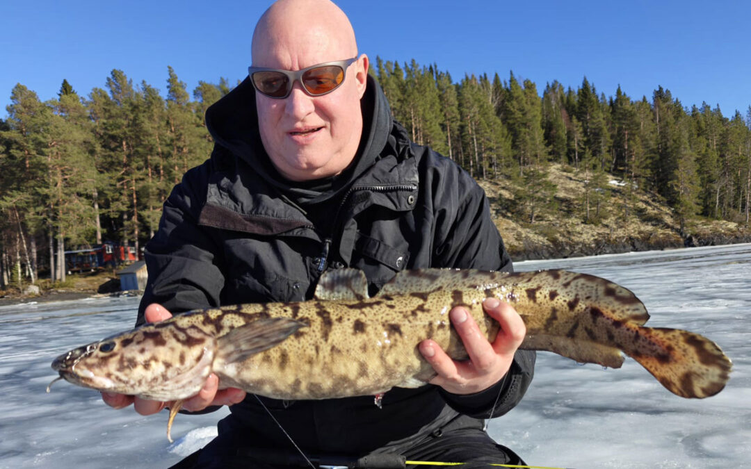 Johnny Jensen med sin flotte knude taget på isfiskeri i Jämtland.