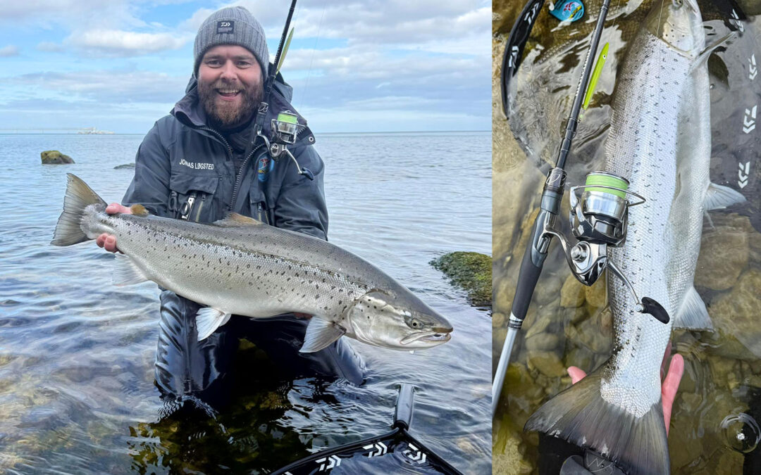 Jonas Løgested fra Team Daiwa med sin flotte femkilos havørred fra Stevns.