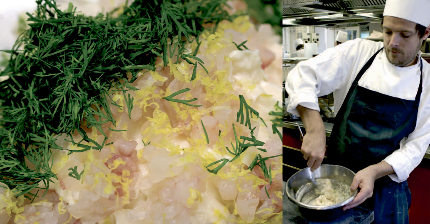 De fleste lystfiskere er vilde med fiskefrikadellerog den bedste fisk til formålet er ifølge gourmetkokken Jesper Hansen, helt klart gedden. Her får du hans klassiske opskrift med hjemmerørt remoulade og agurkesalat.. 1) En god fars består af grovhakket, såvel som findelt geddekød samt piskefløde, toastbrød, æg, dild og citronskal. 2) De forskellige ingredienser vendes sammen og farsen er klar til stegning.