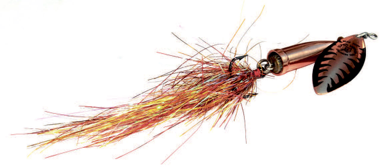 Vibrax Super Salmon på 35 gram er ideel at omdanne til flashspinner,og ved at bruge forskelligt farvet flash kan man kreere sine egne storfangere. Kobber, guld og et indslag af rødt har altid været en god kombination til gedderne.