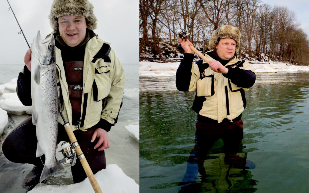 Når frosten knager, og vandet er underafkølet som her, kan det være mere eller mindre umuligt at holde varmen i selv de tykkeste neoprenwaders. Men det er der heldigvis råd for, med en kombination af uldsokker og dunsokker eller inderstøvlen fra en Pacboot.